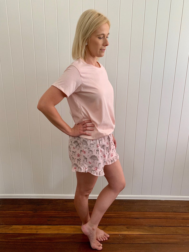 Womens Pink Deer Frill  Organic Cotton Pyjama Shorts