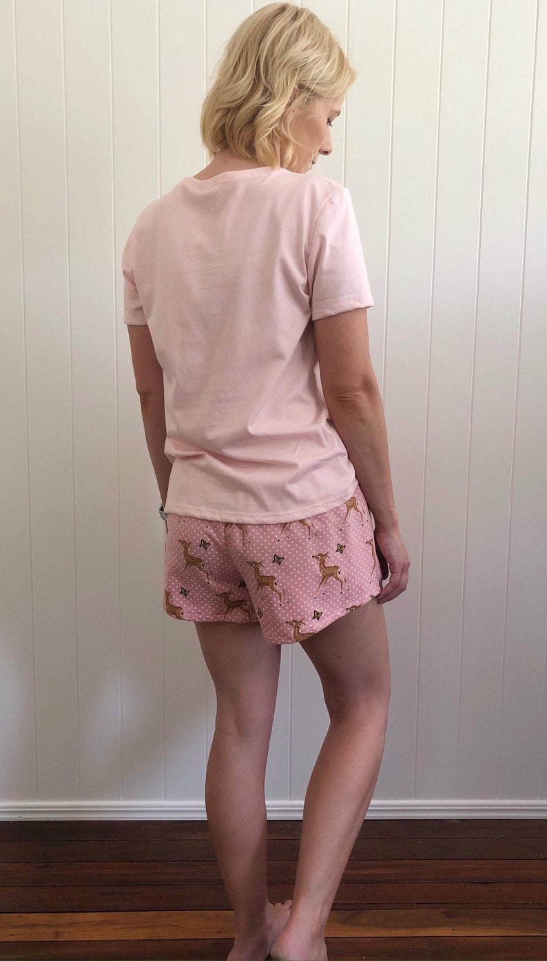 Womens Pink Deer Cotton French Terry Pyjama Shorts