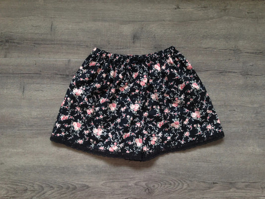 Womens Black Rose Floral Cotton Pyjama Sleep Shorts