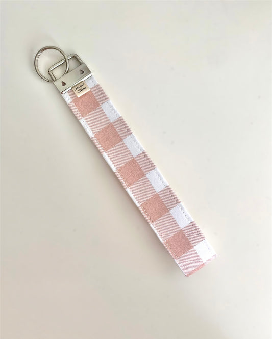 Pink Gingham Check Wristlet Key Chain