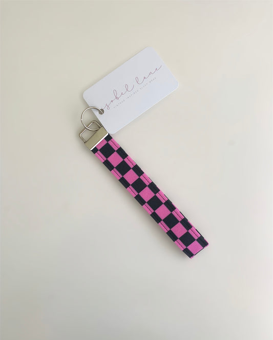 Pink And Black Checker Wristlet Key Chain
