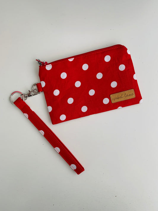 Red And White Polka Dot Small Wristlet Zipper Pouch