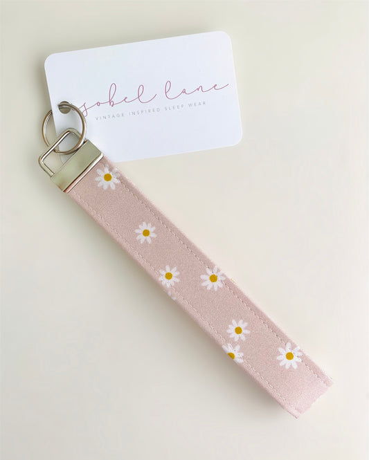 Pink Daisy Floral Wristlet Key Chain
