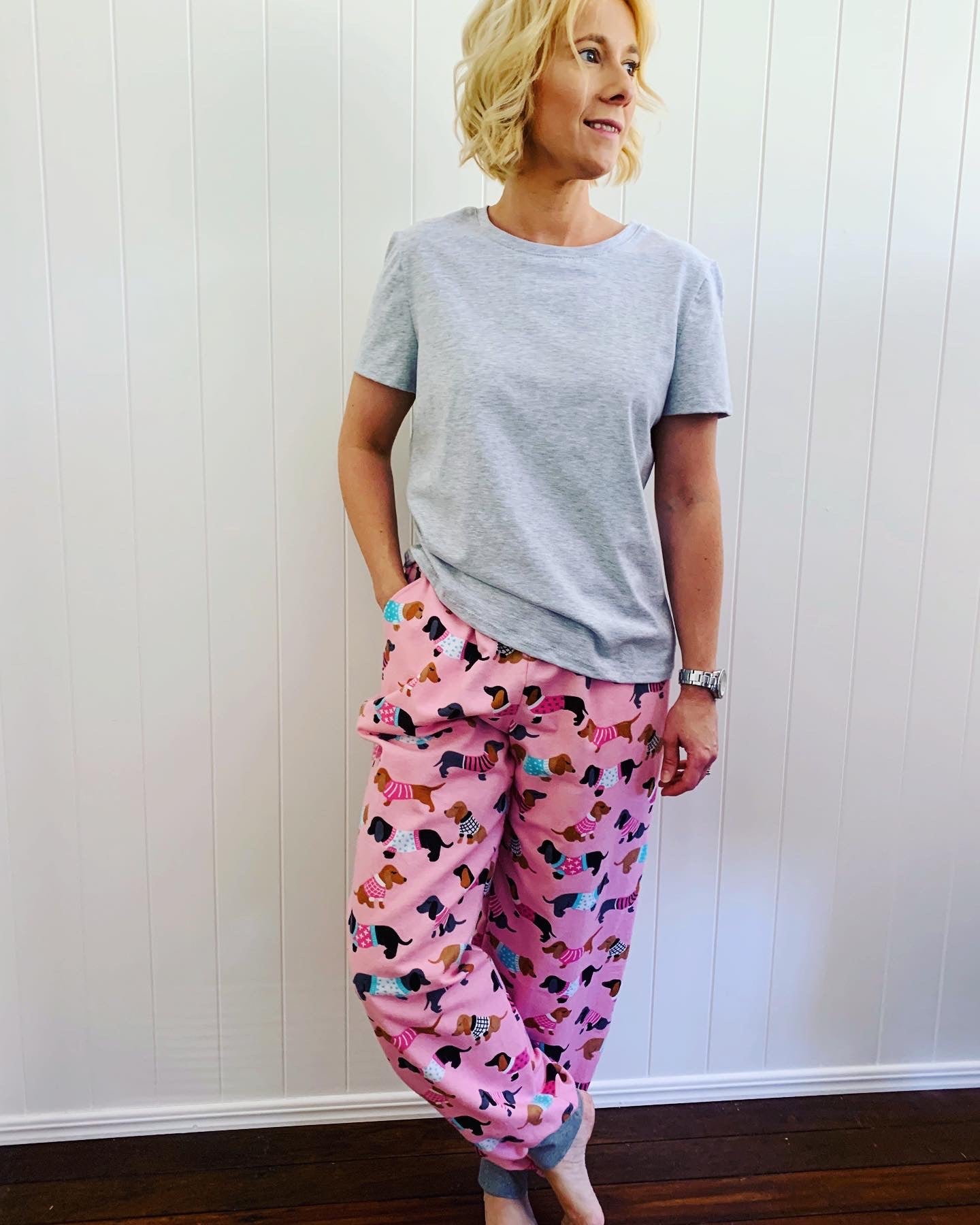 Women’s Pink Dachshund Flannelette Pyjama Pants