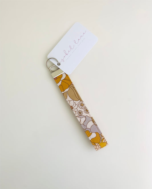 Mustard Floral Wristlet Key Chain