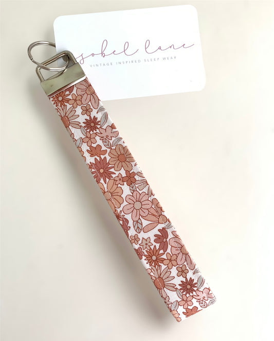 Brown Floral Wristlet Key Chain